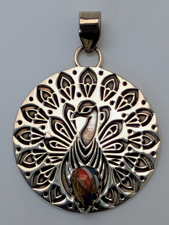 Jewelry - Peacock Spiny Turquoise Dahlia Pendant S925 Sterling Silver